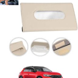 Beige Leatherite Rectangle Shape Fancy Design Tissue Dispencer For Car-202 Vehicle Tissue Dispenser-image-83
