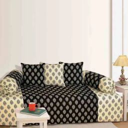 swayam Black Patterned 240 TC Cotton Blend (Set of 6) Diwan Sets-picture-14