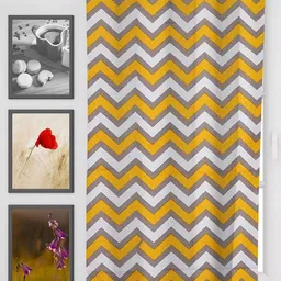 HOMEMONDE Yellow & White Chevron Printed Room Darkening Window Curtain-image-15