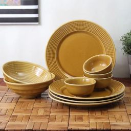 Yellow Set of 10 Ceramic Dinner Set by VarEesha-picture-0