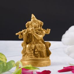ecofynd Gold-Toned Textured Lord Krishna Idol Showpiece-image-98