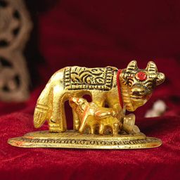 TIED RIBBONS Decorative Metal Kamdhenu Cow with Calf Idol Statue Showpiece-image-30