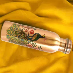 voidrop Peacock Design 1 Ltr Leak Proof Pure Copper Water Bottle Set with 2 Glasses-picture-26