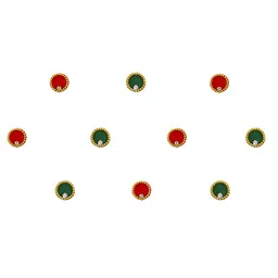 Comet Busters 10 Pcs Embellished Reusable Designer Bindis - Green & Red image 2