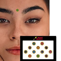 Comet Busters 12 Pcs Embellished Reusable Designer Round Bindis - Multicoloured image 2