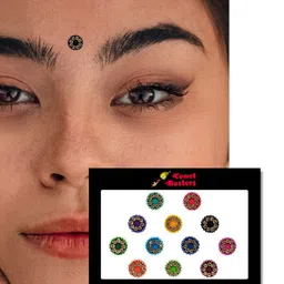 Comet Busters 12 Pcs Embellished Reusable Designer Round Bindis - Multicoloured image 2