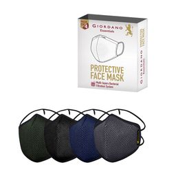 GIORDANO Unisex Pack Of 4 Blue & Black Solid 6-Ply Protective Outdoor Masks-picture-1