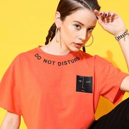 STREET 9 Women Bright Orange Typography Tshirt-picture-46