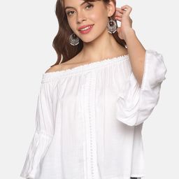 Saffron Threads Women White Off-Shoulder Bardot Top-40