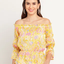 Zink London Floral Printed Bardot Top-image-70