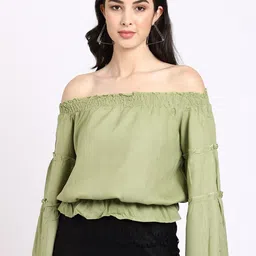 ELEVANTO Women Green Off-Shoulder Bardot Top-image-93