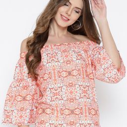 Sera Women Orange & White Printed Bardot Top-image-16