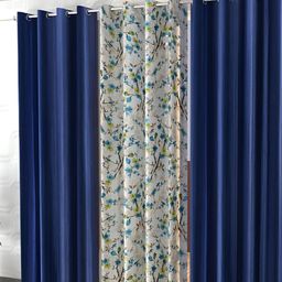 Shopgallery Turquoise Blue & White 3 Pieces Floral Room Darkening Window Curtains-image-98