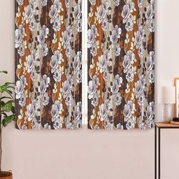 Aura Brown & White 2 Pcs Floral Printed Window Curtain-11