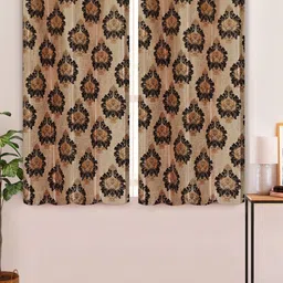Aura Brown & Black 2 Pcs Floral Printed Window Curtains-image-60