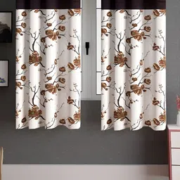 Lunar Days Coffee Brown & White 2 Pcs Floral Room Darkening Window Curtain-image-15