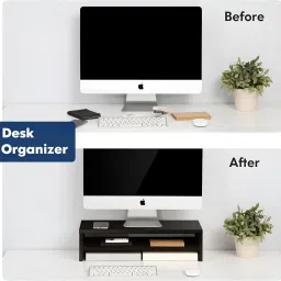 Dime Store Wooden Monitor Stand with Storage Organizer For Desk, Tables, Office Solid Wood Computer Desk image 5