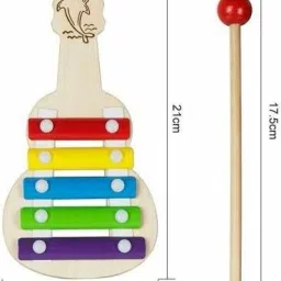 Wooden 5 Note Guitar Shape Xylophone Musical Toy - Multicolor Xylophone-image-15