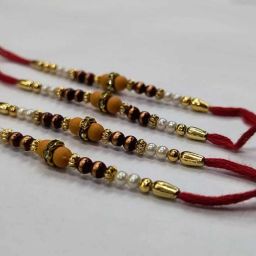 Designer Elegant Beaded Rakhi Mauli Thread Rakhi Set-image-34