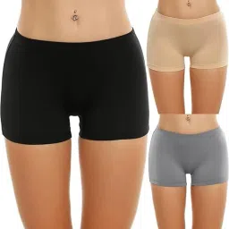 Pack of 3 Solid Women Black, Beige, Grey Cycling Shorts, Gym Shorts, Night Shorts, Regular Shorts, Running Shorts, Sports Shorts-image-11