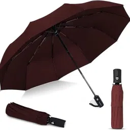 8 Ribs Compact Folding Umbrella for Heavy Rain – Big Size for All Ages (Beige) Umbrella-image-5