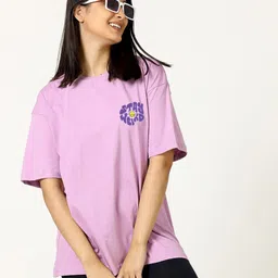 veirdo Oversize Women Typography Round Neck Pure Cotton Purple T-Shirt-picture-6