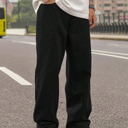 Men Loose Fit Mid Rise Black Jeans-image-53