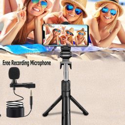 POZUB High Quality 3in1 Multi-Purpose Selfie Stick Tripod with Detachable Bt Remote Control + Lapel 3.5mm Collar Microphone wired mic plug & play condenser Lavalier microphone For Voice Recording Microphone Gaming Sound Recording Studio Recording Action Camera Stand in Gimbal Stabilizer, |in tripodmobile holder With Mobile Clip Holder & BT Remote Extendable Monopod Live Photo Holder Tripod With Three-Dimensional Head & Quick Release T9 Gorilla Tripod Mount Cum Multi-Use Selfie Stick Single Gimbal for Mobile-30