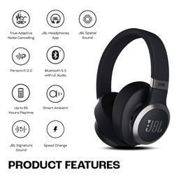 JBL Black Live 770NC with ANC Wireless Over Ear 65Hrs Playtime Speed Charge BT 5.3 image 2