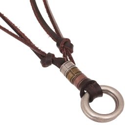 Men Necklace Double Ring Pendant Adjustable Leather Cord Jewelry Accessory Alloy-image-33