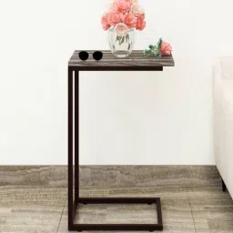 crystal furnitech Ryas Metal C Shaped Table In Smoke Ash & Coffee Brown Finish-picture-3