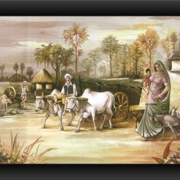 Rajasthani Village Painting, Scenery Framed Art for Living Room, Bedroom, Office. Without Glass. Digital Reprint 14 inch x 20 inch Painting-image-10