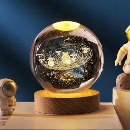 3D Solar System Crystal Ball with Wooden LED Base - Ideal Decor for Home Night Lamp-20