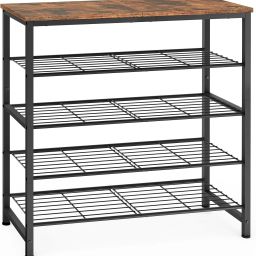 ® 5-Tier Metal Storage Rack with Rustic Wooden Top – Multipurpose Organizer Metal Open Book Shelf-15