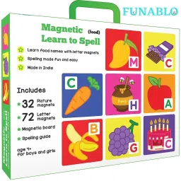 Magnetic learn : Food with 32 Picture and 72 Letter Magnets, Magnetic Board.-72