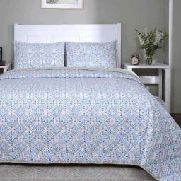 maspar Orange Cotton Polyester Floral Print 110 GSM Double Bed Quilt-picture-6