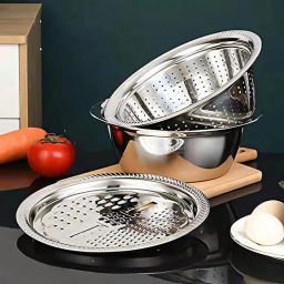 Multifunctional Stainless Steel Basin Vegetable Cutter with Drain Basket Colander-image-68