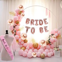 Solid Bride to Be Rose Gold Complete Decoration Combo for Bride Bachelorette Party Decoration Sash Balloons (Pack of 55) Letter Balloon-27