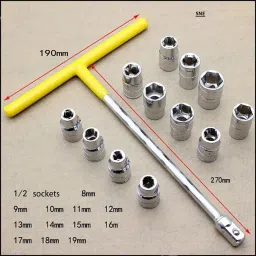 a sharif Chrome Vanadium T-Handle Socket Wrench Set, 12 Pieces (8mm-19mm) Socket Set image 3
