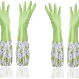 PVC made Cotton Flock lined Hand Gloves For Kitchen Long Sleeves Dish Washing Wet and Dry Disposable Glove Set-image-37