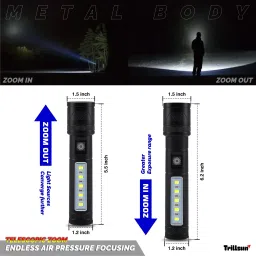 trillsun Metal LED Light Long Range 1000 Meter High Power Zoomable Type -C Torch 4 hrs Flood Lamp Emergency Light image 2