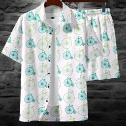 Men Night Suit Set White Printed-image-111