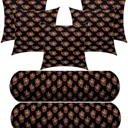 5 Cushion And 2 Microfibre Floral Bolster Pack of 7-image-82