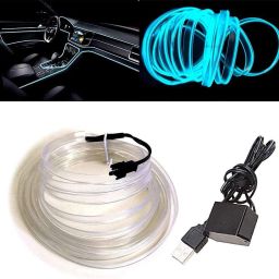 USB El Wire, 5M Neon Lights 5V with Fuse Protection for Automotive Car Interior Decoration with 6mm Sewing Edge (Ice blue) Car Fancy Lights-image-45