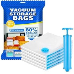 Reusable Ziplock Vacuum Storage Space saver bag, Coats, Blankets,(5 pcs+1 pump) Travel Storage Vacuum Bags, High Volume Storage Vacuum Bags-image-76