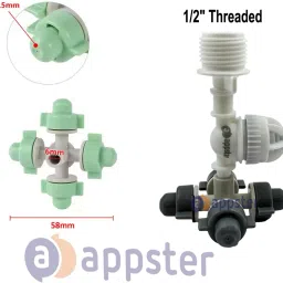 appster 5pcs 4 Way Fogger Assembly Complete 1/2" Threaded with Anti-Drip Check Valve 100 L Hose-end Sprayer image 2