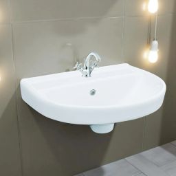 Glossy Finish Tabletop Vessel Sink Basin For Bathroom (18 x 13 x 5.5 Inch) Ceramic WallMount Wash Basin for Bathroom & Living Room (18x14 inch) Wall Hung Basin-image-29