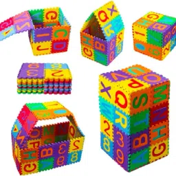kidzjoy 36 Pcs Learning ALphabets Mats for KIDS / Brain Developing Educational Interlocking Puzzle / Alphabet & Numbers Puzzle Foam Mat for Kids, Boy, Girls Toddlers / (Mini Multi-Color Puzzle) image 2