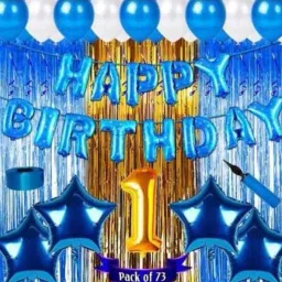 Solid Blue Birthday combo for 1 Year old baby (Pack of 73) Balloon-image-16