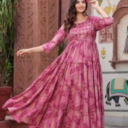 Women Printed Viscose Rayon Flared Kurta-image-9